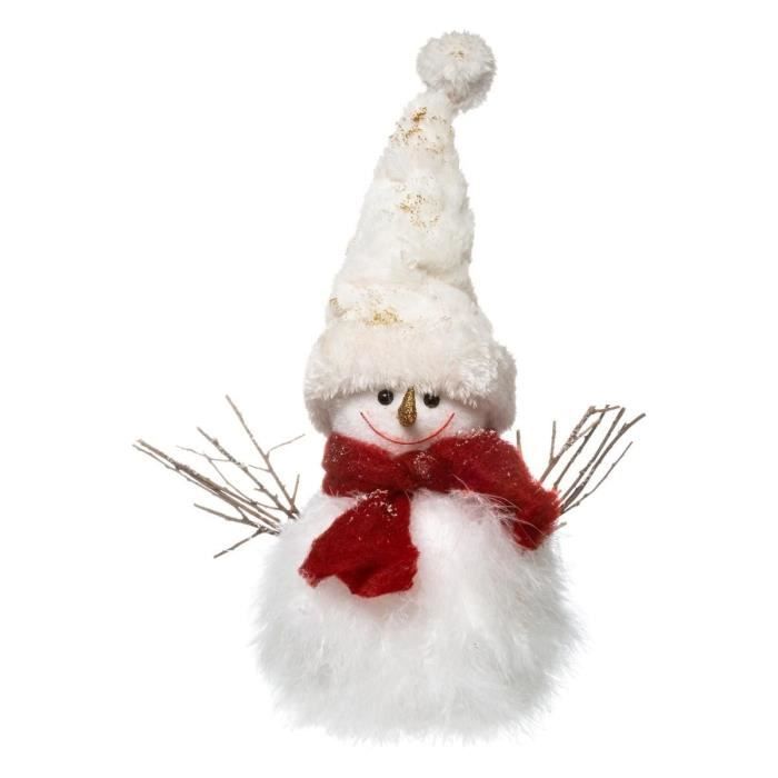Bonhomme de neige fourrure avec chapeau et écharpe a poser