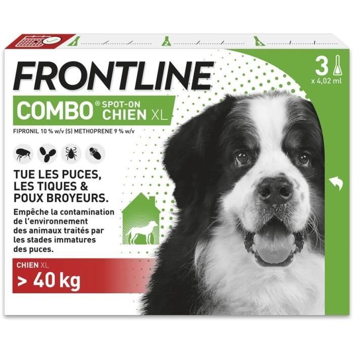 FRONTLINE 3 Pipettes antiparasitaires COMBO Chien > 40 kg - Puces, tiques, poux broyeurs