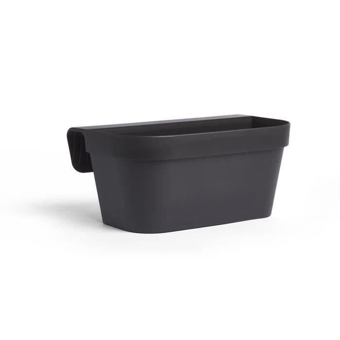 Giardiniera+gancio - GARDEN ID Star - Nero-Anth 50 x 21 cm - Fissaggio facile - Riserva d'acqua - riciclato e riciclabile al 100%