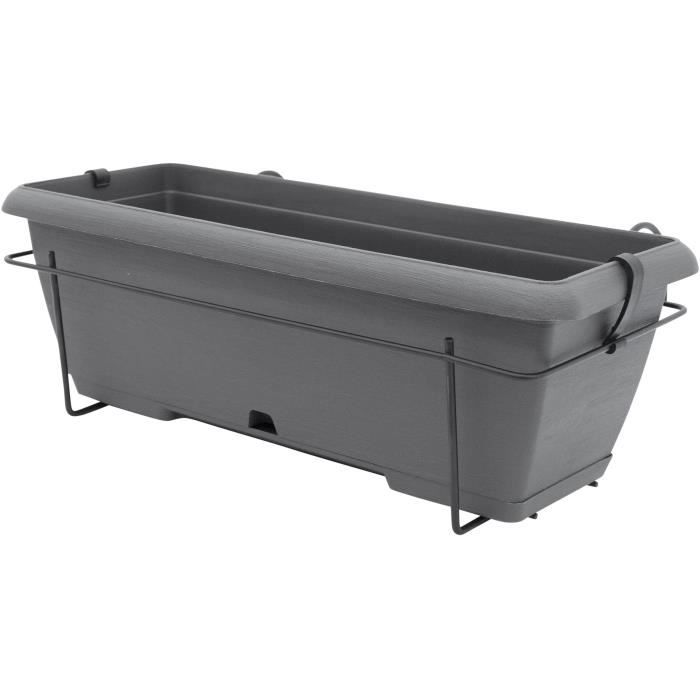 Kit fioriera con supporto in metallo e vassoio integrato - GARDEN ID Teramo - Nero-anth 50 cm - Effetto pietra - Riciclato/riciclabile