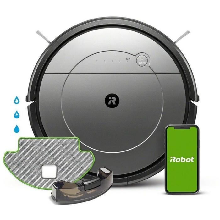 iRobot Roomba Combo R113840 - Aspirateur robot 2 en 1 - Home Base - 3 modes de lavage - Bac 450ml - R?servoir d'eau 300 ml