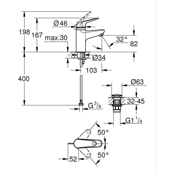Image secondaire de Mitigeur monocommande - GROHE - 24319001 - Lavabo Swift - Avec sécurité enfant - Taille S