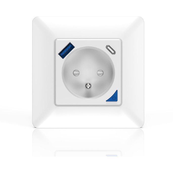 Prise encastrée connectée KYF avec compteur d'énergie et ports USB