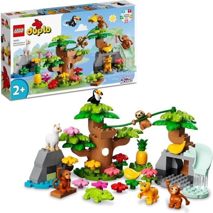LEGO 10973 DUPLO Animaux Sauvages d'Am?rique du Sud, Jouet Tapis de Jeu, Figurines de Crocodile, Singes et Jaguar, Enfants 2 Ans