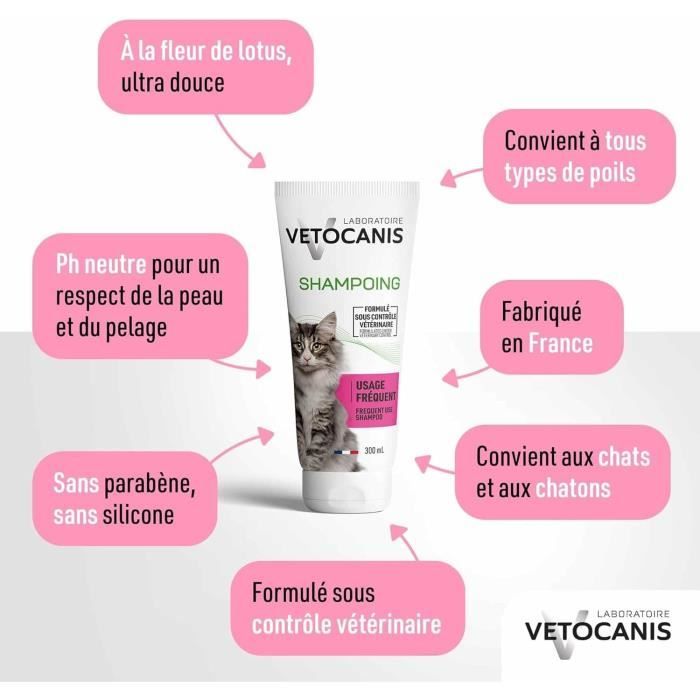 Image secondaire de Shampoing chat - VETOCANIS - 300 ml - Sans paraben, glycérine végétale, poil doux et brillant