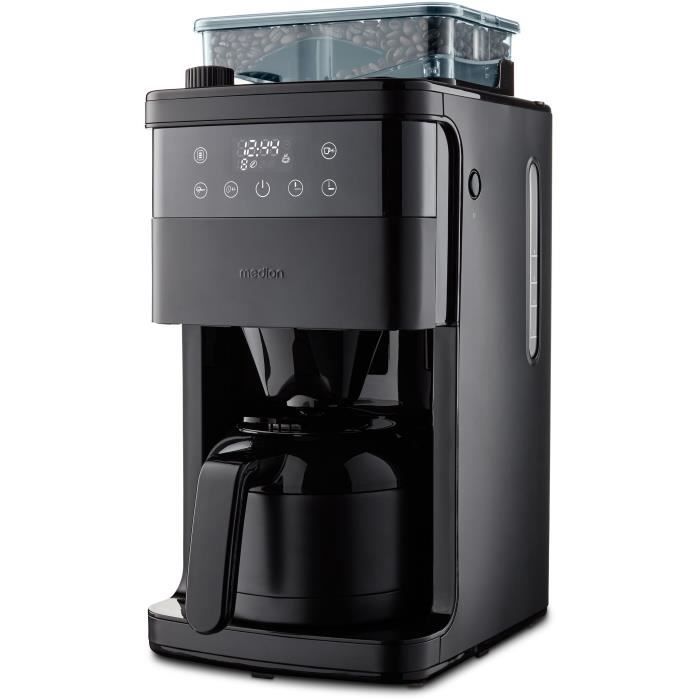 Cafetiere Filtre Digitale Isotherme avec Broyeur - MEDION - 1000W - 1,0L - Noir