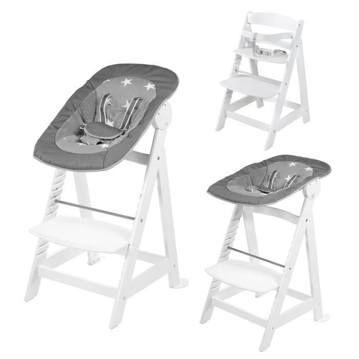 ROBA Born Up Seggiolone Trasformabile 2 in 1 + Sdraietta Reclinabile con Motivi a Stelle - Stelline - Dalla Nascita - Legno Bianco