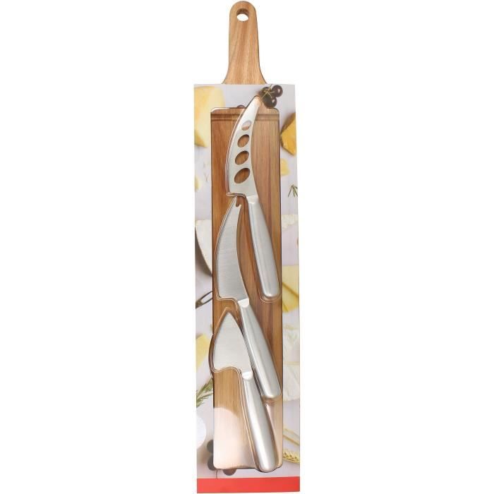 Image secondaire de Planche a decouper - MENASTYL - 5040079 - Rectangulaire - En bois d'acacia - Avec 3 couteaux a fromage en inox