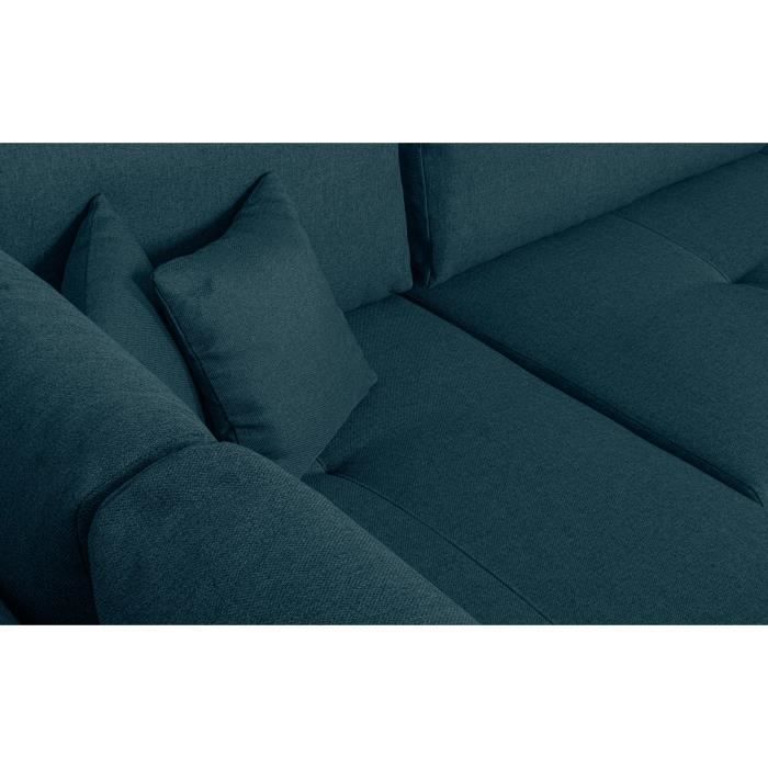 Canapé d'angle panoramique convertible -7 places - INDIAN - Tissu 100% polyester - Bleu canard - 360 x 228 cm