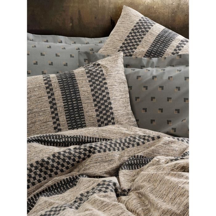 Image secondaire de Parure de lit - 1 housse de couette 220 x 240 cm + 2 taies d'oreiller 60 x 60 cm - 100% coton ranforcé - Brun