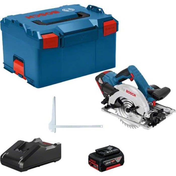 Scie circulaire 18V GKS 18V-57 G Professional + 2 batteries 4 Ah + chargeur + L-BOXX - BOSCH - 06016A2106
