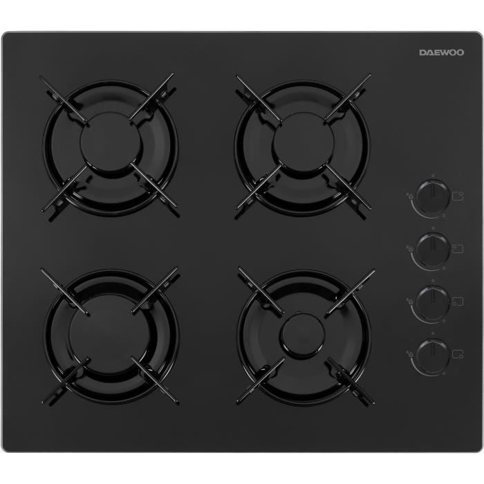 Plaque de cuisson a gaz - DAEWOO - 4 foyers - 60 cm - BH6GKR40BNL - Noir