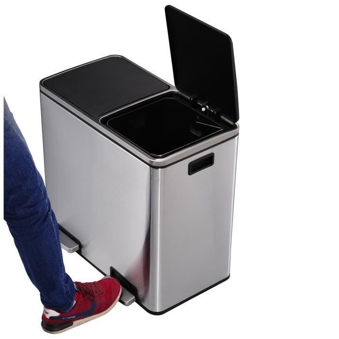Image secondaire de Poubelle de Cuisine à Pédale Tri Sélectif 60L - Acier Inoxydable MAJOR
