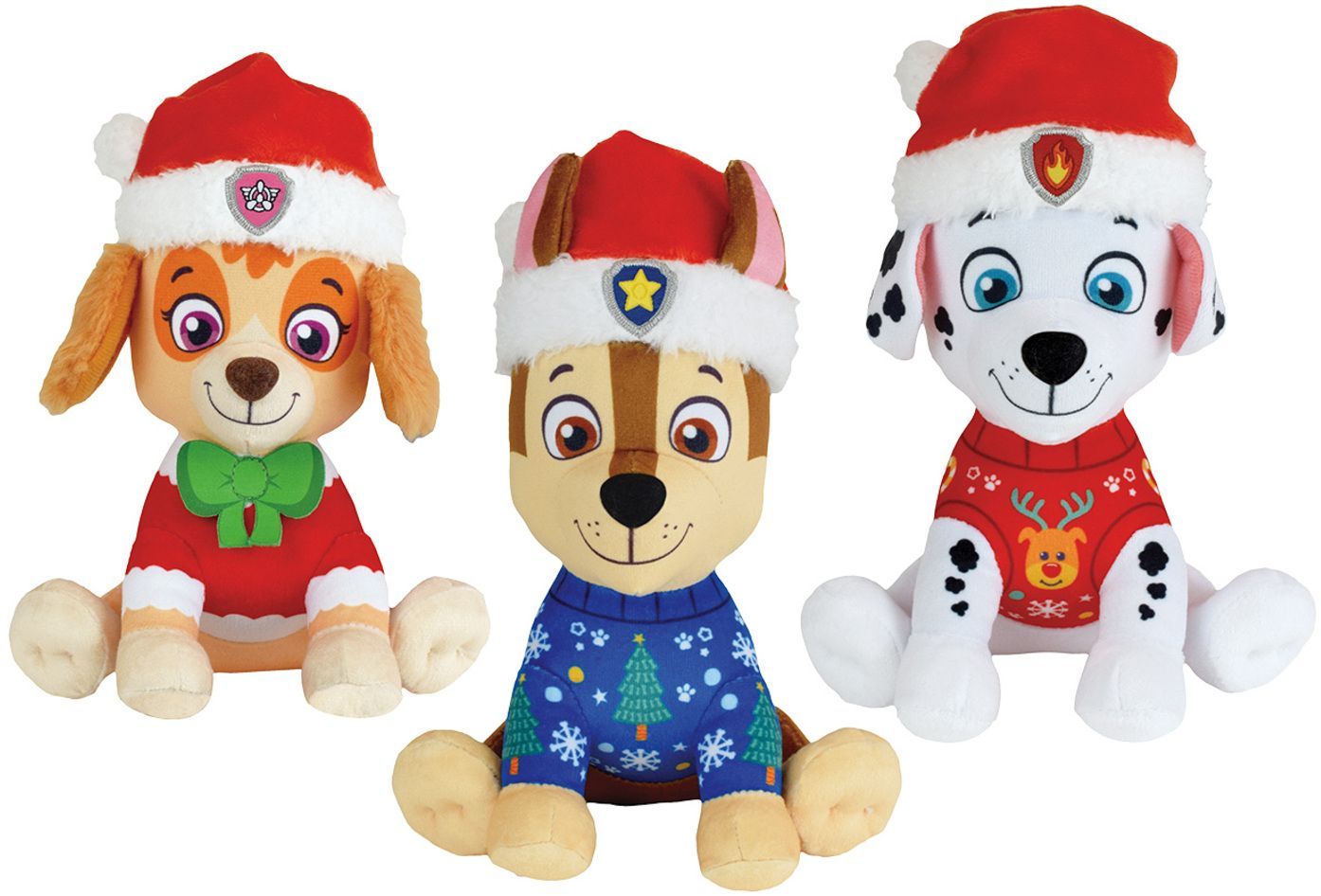 Lot de 3 peluches - Pat'Patrouille - Chase, Stella et Marcus - +/- 17 cm - Version Noël