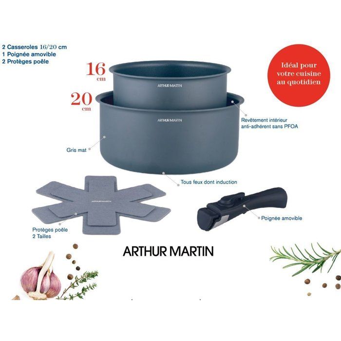 Image secondaire de Set de 2 casseroles anti-adhésives Arthur Martin - Ø 16 et 20 cm