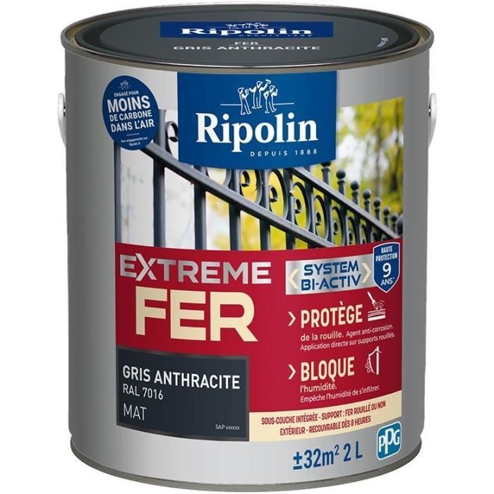 Iron paint - RIPOLIN - 395988 - Anthracite gray - Matte - 2 L