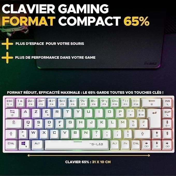 Image secondaire de Clavier Gamer sans fil - The G-Lab - KEYZ TITAN - Mécanique (Switch Rouge) - Azerty - Triple mode - RGB - Blanc