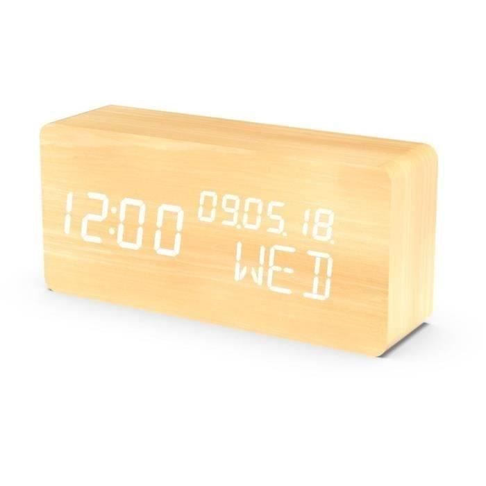 Sveglia 4 in 1: Display Ora Data Giorno Temperatura - EVOOM - LEGNO - Legno naturale