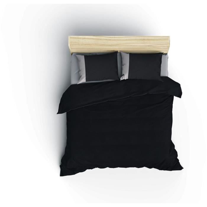 Image secondaire de Parure de lit - 1 housse de couette 220 x 240 cm + 2 taies d'oreiller 60 x 60 cm - 100% coton ranforcé - Noir