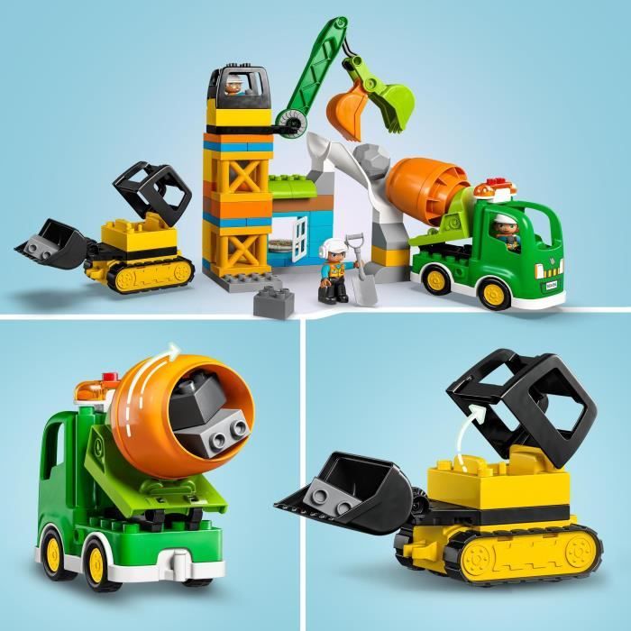 LEGO DUPLO Ma ville 10990 Le Chantier de Construction, Jouet Grue, Bulldozer et Bétonniere