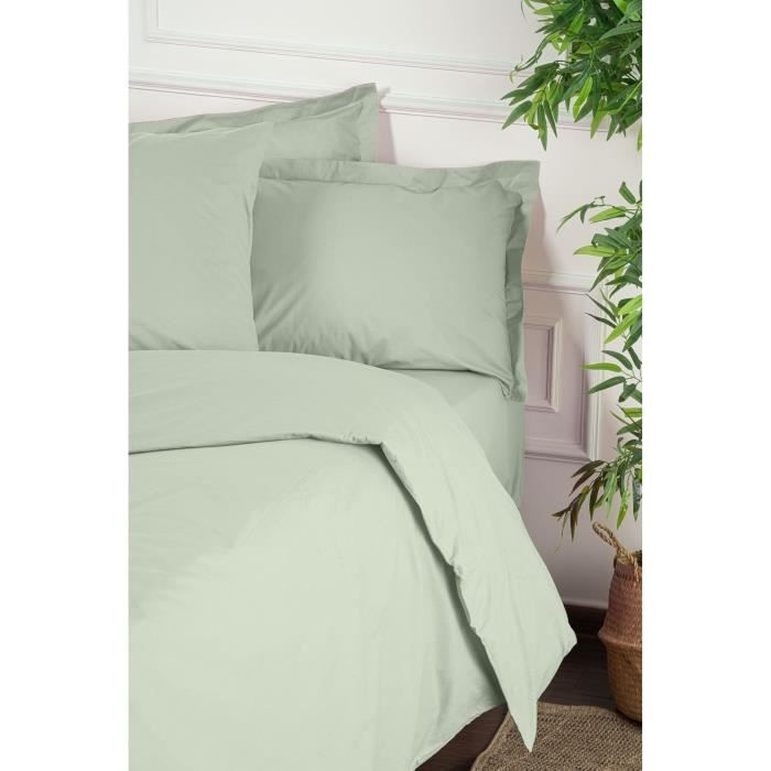 Image secondaire de Parure de lit - 1 housse de couette 220 x 240 cm + 2 taies d'oreiller 60 x 60 cm - 100% coton renforcé - Vert