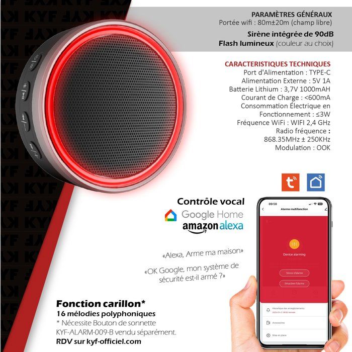 Image secondaire de Kit Alarme KYF M30 avec Sirène Intégrée 90dB et Télécommandes