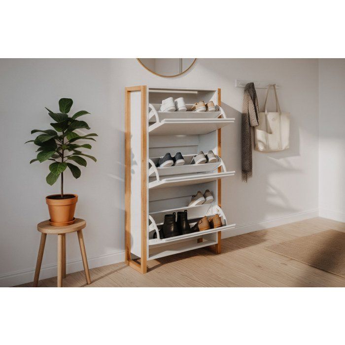 Image secondaire de Meuble à chaussures élégant en blanc et chêne - 12 paires