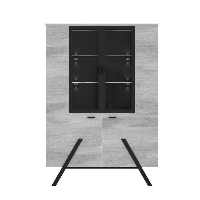 Enfilade - Décor gris et pieds métal noir - 2 portes + 3 tiroirs - GOLDEN STATE - L 120,1 x P 42 x H 172,6 cm