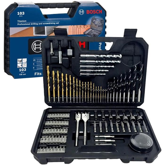 Juego de brocas y taladros Bosch Professional de 103 piezas (para madera, piedra y metal, accesorios para herramientas de taladrado y atornillado)
