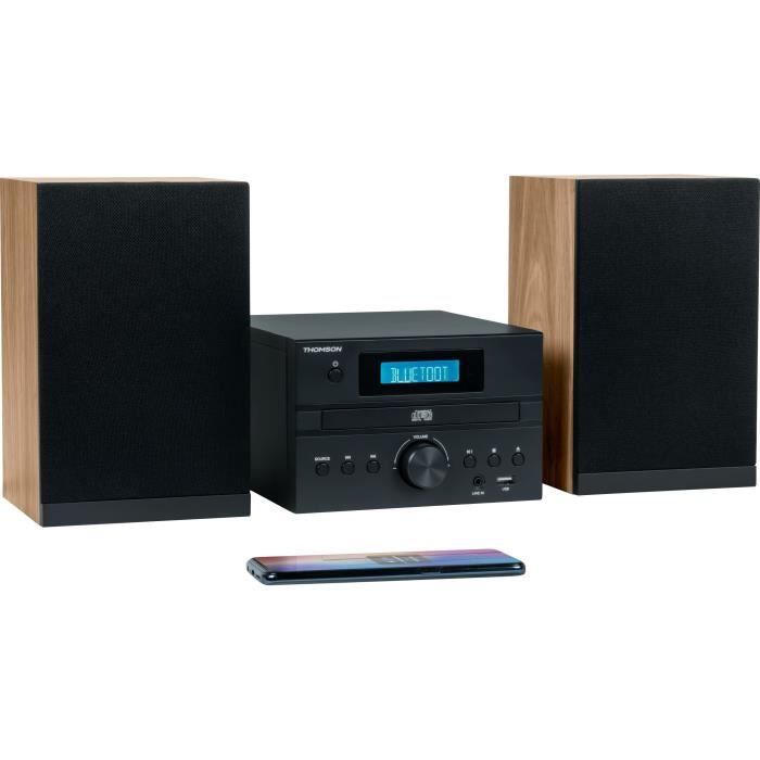 Micro Chaîne - THOMSON - Bluetooth - Radio - CD - MP3 - USB - DAB - Bois et noir