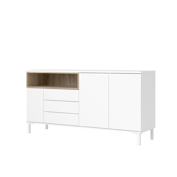 Enfilade - Blanc mat et décor chêne - Style contemporain - 3 portes - VIBORG - L 175,7 x P 48,3 x H 89,8 cm