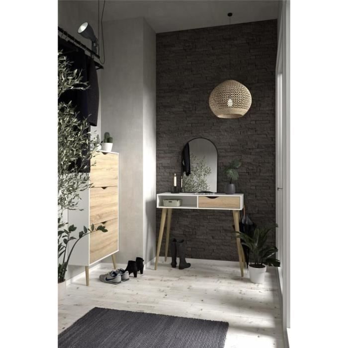 Image secondaire de Meuble à chaussures élégant en blanc et chêne - 12 paires avec pieds en bois massif