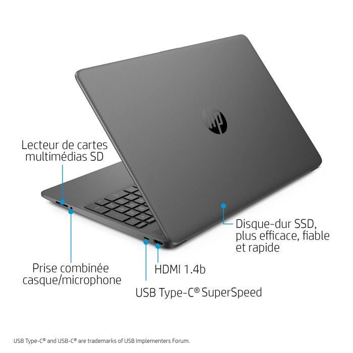 PC Portable HP 15s-eq1079nf - 15 HD - Ryzen 3 3250U - RAM 4Go - Stockage 128 Go SSD - Windows 10 - AZERTY