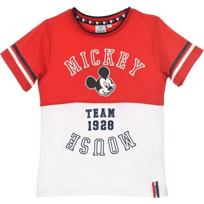 MICKEY T-shirt manches courtes Garçon 100% Coton Rouge
