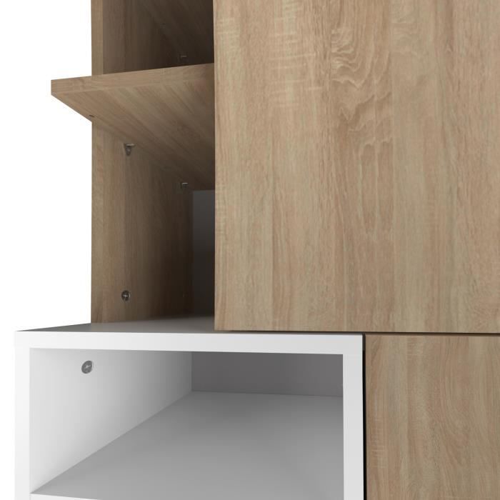 KUBE Colonne salle de bain - Chene naturel et blanc - 2 portes + 8 niches - L 50 x P 28 x H 182,2 cm - TEMAHOME