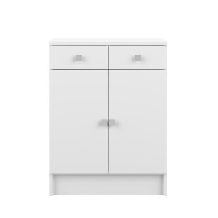 GALET Meuble de salle de bain - Blanc - 2 portes + 2 tiroirs - L 60 x P 30 x H 81,5 cm - SYMBIOSIS