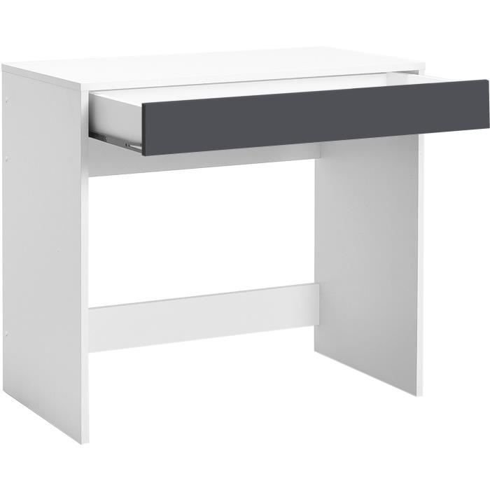 Bureau droit COMPO 1 tiroir - Blanc et gris - L 80 x P 45 x H 74,6 cm