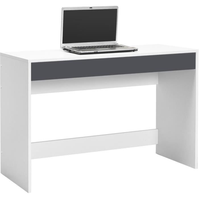 Bureau droit COMPO 2 tiroirs - Blanc et gris - L 110 x P 45 x H 74,6 cm