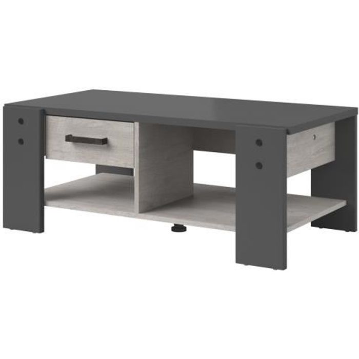PARISOT Table basse 1 tiroir - Décor gris - L 101 x P 40 x H 54cm - LOFT