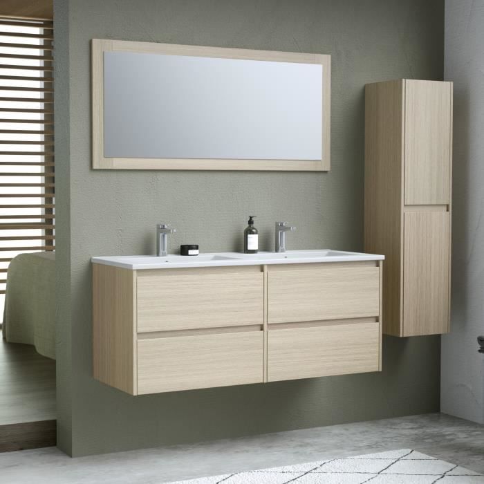 Ensemble TIMBER, set de salle de bain 120, vanity+vasque+miroir & colonne