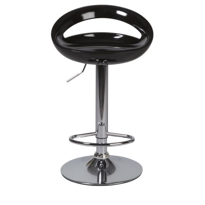 Lot de 2 tabourets de bar télescopique - Noir - Pieds métal chromé - L 46 x P 35 x H 60 cm - MONACO