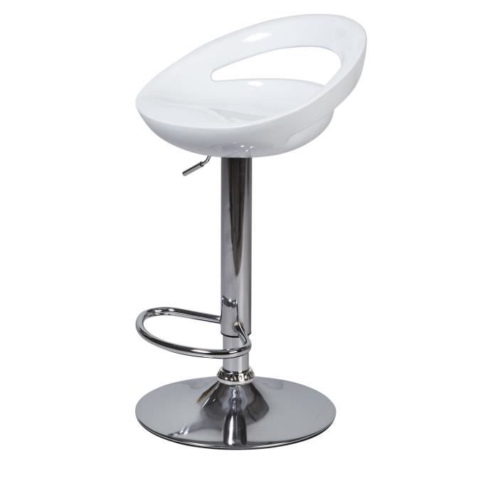 Lot de 2 tabourets de bar télescopique - Blanc - Pieds métal chromé - L 46 x P 35 x H 60 cm - MONACO
