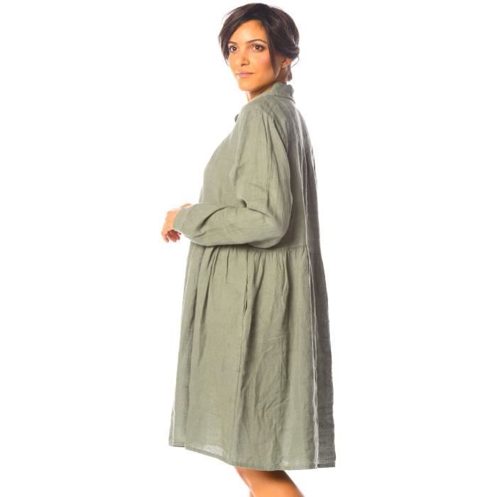 Robe Jasmin 100% Lin Vert Kaki Femme