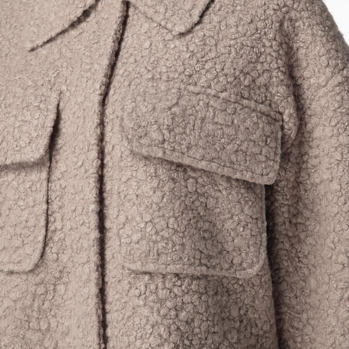 WEEKEND VIBES Veste Longue Doudou Bouclette Gris Femme