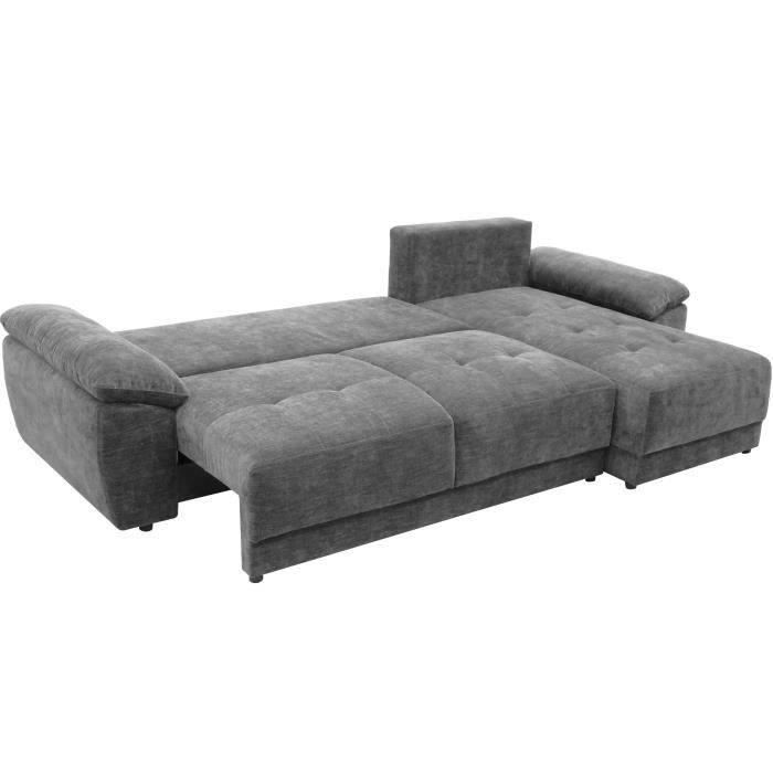 Canapé d'angle convertible réversible ARIEL - Tissu Gris anthracite + 2 coussins - Coffre de rangement - L 263 x P 150 x H 88 cm