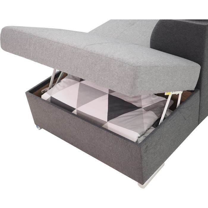 Canapé d'angle convertible réversible 5 places DAYTONA - Tissu anthracite/gris - Coffre de rangement - L 260 x P 218 x H 77 cm