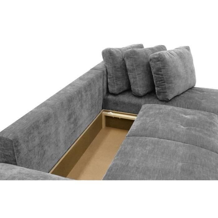 Canapé d'angle convertible réversible ARIEL - Tissu Gris anthracite + 2 coussins - Coffre de rangement - L 263 x P 150 x H 88 cm