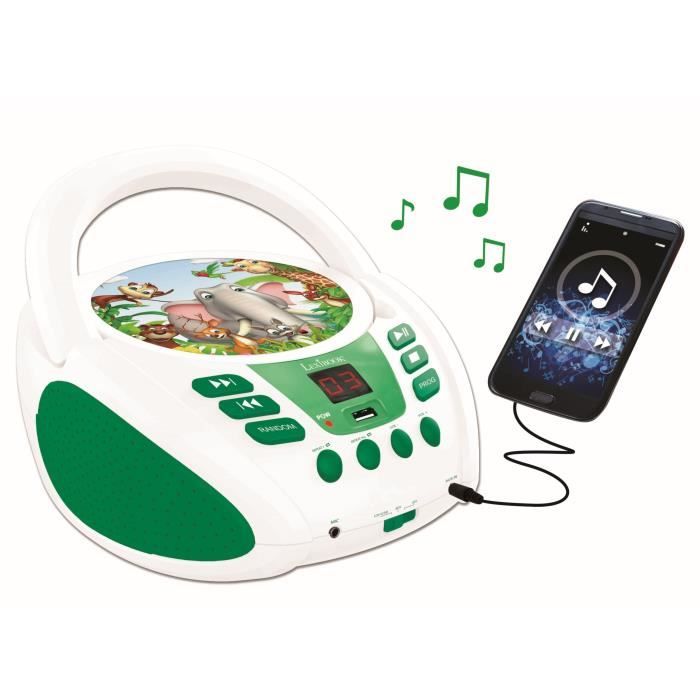 LEXIBOOK Lecteur CD portable enfant aux couleurs des animaux - port USD et fonction Aux-In
