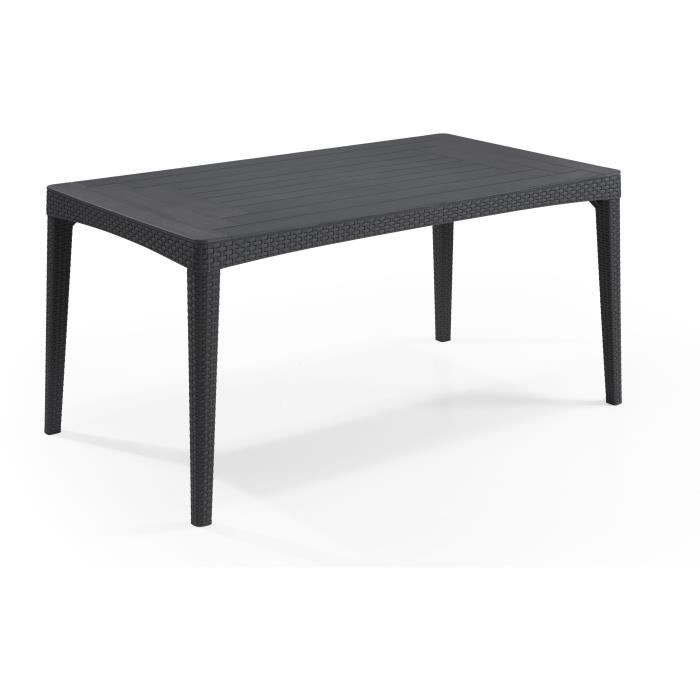 Table de jardin plateau latte - Dimensions : 160x90x74 cm - structure imitation rotin tressée - ALLIBERT BY KETER - 6 personnes - GI