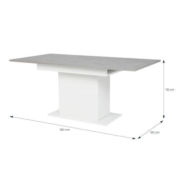 Table a manger extensible BE ALIVE - avec rangement - Décor béton et blanc brillant - 6/8 personnes - L180/215x78x90cm - PARISOT